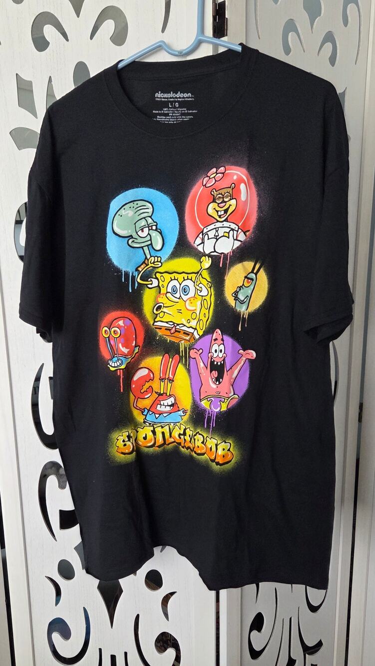 SpongeBob SquarePants Nickelodeon T-Shirt Large Black Cartoon Graphic Tee NWOT